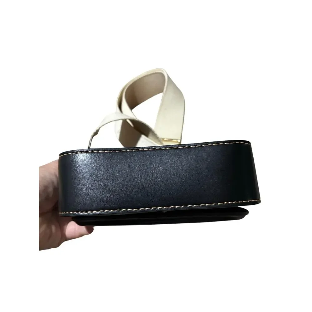 Zara black faux leather tan canvas strap cross body bag modern square style nwt